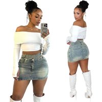 Verve TK6312 Fashion Spring Summer Slim Fit High Elastic Bodycon Denim Skirt