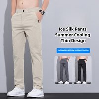 Minimalist Straight Leg Trousers 100% Polyester Breathable Summer Pants Mid Rise Slim Fit Light Khaki Charcoal Black Wrinkle Free & Micr