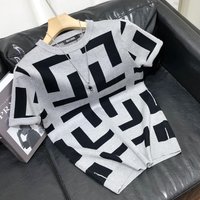 Ice Silk Short Sleeved Knitted Sweater Geometric Jacquard Round Neck Slim Fit Summer Top Breathable Cotton Blend