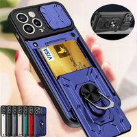 Case For iPhone 15 14 13 12 11 Pro Max XR XS 8 7 6 Plus SE 2022 Walle Slide Camera Card Slot Military Grade Holder Back