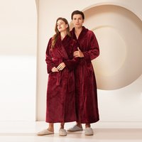 Autumn winter thick warm flannel couple nightgown winter long fleece bathrobe plus catties