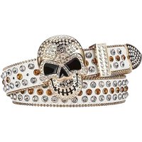 Trendy and Personalized Punk Style Girl’s Unique Head Rivet Water Diamond Belt, Gothic Skull Belt