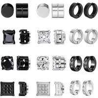 Zircon Earrings Stainless Steel Earrings Silver And Black Mixed Set Earrings