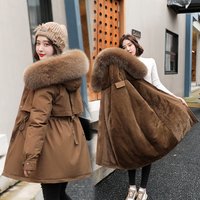 Clothing Medium length Temperament Cotton padded Jacket Small Winter Plus Velvet Thickened Large Cotton padded Jacket