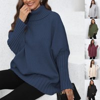 Knit Solid Turtleneck Lapel Loose Woven Sweater Top