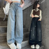 Wide Leg Pants Fashionable Heart Embroidered Jeans Straight Leg Pants Medium Large Autumn Style