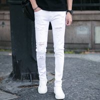 Men's White Skinny Jeans Ripped Stretchy Slim Fit Casual Long Pants Style Summer Trendy Denim