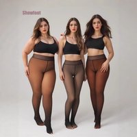 Plus Size Sheer Thermal Tights – Fleece-Lined Semi-Transparent Leggings (Black/Brown/Tan) – M/L/XL