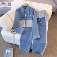 Suits Stylish Slim Denim Splicing Contrasting Colors Casual Straight Pants Popular Two Piece Suits