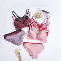 underwear women’s thin sexy lace underwire push-up adjustable back bra set