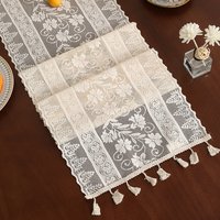 No-Wash Vintage Lace Table Runner - Handmade Crochet Cover For Coffee Table TV Stand & Dining Table Rustic Farmhouse Decorative Linen