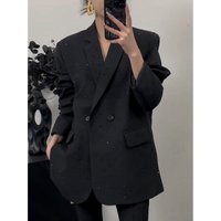Diamond-Studded For Women, Heavy Craftsmanship, High-End Feel, New Wide Version, Mid-Length Shiny Black Blazer Top
