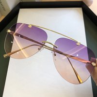 Fashion Vintage Rimless Alloy Aviation Pilot 2024 Brand Gradient Sunglasses Female Metal Oval Tones Brown