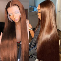 hot selling 30 Inch Bone Straight Colored Chocolate Brown Front Human Hair Wigs For Women 13×4 HD Transparent Lace Frontal Wig On