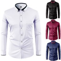 Men's Clothing four way stretch shirt men's color matching collar diamond button long sleeved shirt business casual men's shirt foreign trade