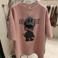 Clothing Short sleeved T shirt cartoon printed round neck mid length half sleeved top