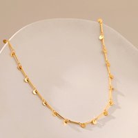 Copper Plated K Real Preserving Necklace Handmade Plain Chain Round Rod Mixed Chain Minimalist Small Disc Clavicle Chain
