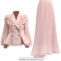 "Elegant Suit Set – Fitted Waist Blazer & High Waisted Skirt Early Autumn "