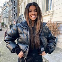  PU Leather Puffer Jacket Short Stand Collar Winter Coat Quilted Bomber Warm Thinsulate Streetwear Outerwear