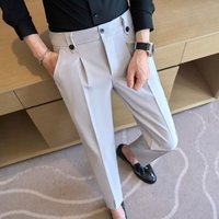 Clothing Suit Pants Solid Non Iron Casual Trousers Work Commuting Slim Solid Nine Point Pants