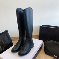 26ss ChaneI Style Knight Over Knee Long Round Toe Low Slimming High Tube Chunky Heel Back Zipper Boots