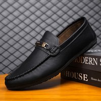 Waterproof Leather Casual One Foot Loafers, Handcrafted Business Low Cut Black British Men’s Shoes, Flat Bottomed Thick