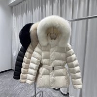 Winter down Filled Cotton Coat Raccoon Fur Collar Hooded Fitted Waist Belted Thick Slimming Warm Women's Outerwear