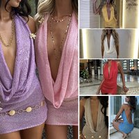 Crochet Cover Up Nightclub Sexy Sequined Backless Halter Neck Fashion Beach Cover Up Bodycon Skirt