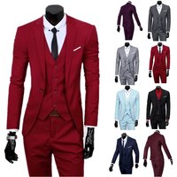 Men's Slim Fit Suit Set 3-Piece Formal Business Blazer Pants Vest Wedding Groom Party Outfit