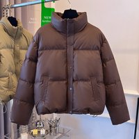 Women's Clothing Korean version short stand collar small winter coats cotton jacket for women simple loose version zipper puffer jacket solid color