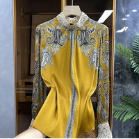 Temperament High-end Feeling Silk Shirt Women's Embroidered Hollow Print Noble Western Style Shirt
