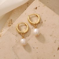 Pearl Ear Buckle Earrings Light Luxury Pendant Copper Plated Real Gold Earrings Women's Wedding Earrings