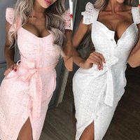 summer square neck embroidered slim sexy hip hugging dress