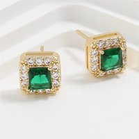 light luxury emerald green cube AAA zircon earrings retro simple high end earrings
