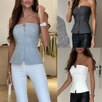 Sexy Off Shoulder Sleeveless Tank Top Spring Summer Slim Solid Zipper Crop Tops Y2k Fashion Female All match Blouse