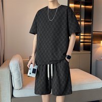 Men's Clothing Plaid Full Print Short Sleeved Shorts A Complete Set Of Men's Clothing Handsome Casual Sports Suit Two Piece Set