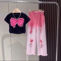Mother & Summer Suits 2025 Style Big Fashionable Short Sleeved Ripped Jeans Dopamine Wear Two Piece Suit
