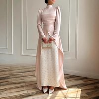 Muslim Dress Elegant Strapless Mermaid Evening Gown – Floral Print High Waisted Line Dress Train 