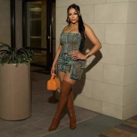 Clothing Fashion Sexy Suspenders Tube Top Pocket Spray Paint Denim Top Short Skirt Suit