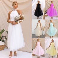 Women's New Style Halterneck Mesh Turtleneck Dress INS Casual Vacation Multi-color Dress