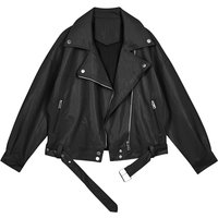  Pu Leather Jacket Blazer Collar Stylish Loose Fit Biker Coat Spring & Autumn Trendy & Versatile Outerwear