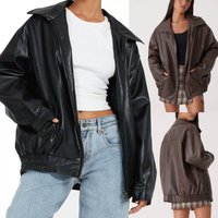 PU Leather Jacket Oversized Biker Coat Lapel & Elastic Waist Streetwear Fashion Autumn & Spring