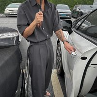 Light Mature Style Fashion Suit Summer Loose Short Sleeved Shirt Korean Style Trendy Straight Mopping Trousers