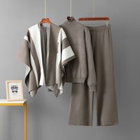 French Inspired Knit Set – Oversized Cardigan Striped Sweater & Wide Leg Pants 