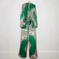 Women's Clothing Women's Retro Geometric Print Lace Up Waist Shirt Two Piece Spring Loose Wide Leg Pants Suit