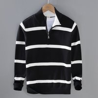 Clothing Half Zip Collar Sweater Autumn Winter Trend Retro College Style Striped Contrast High Collar Sweater