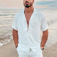 Men's thin summer cotton linen white loose casual youth solid color short-sleeved shirt comfortable shirt