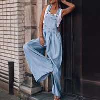 Clothing Loose Side Pocket Sleeveless Denim Overalls