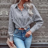 Striped Cardigan Shirt Long Sleeve Commuter Polo Shirt