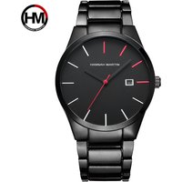 Water Resistant Tungsten Steel Strap Watch Date Display Quartz Movement 40.5mm Round Dial Mineral Crystal Glass